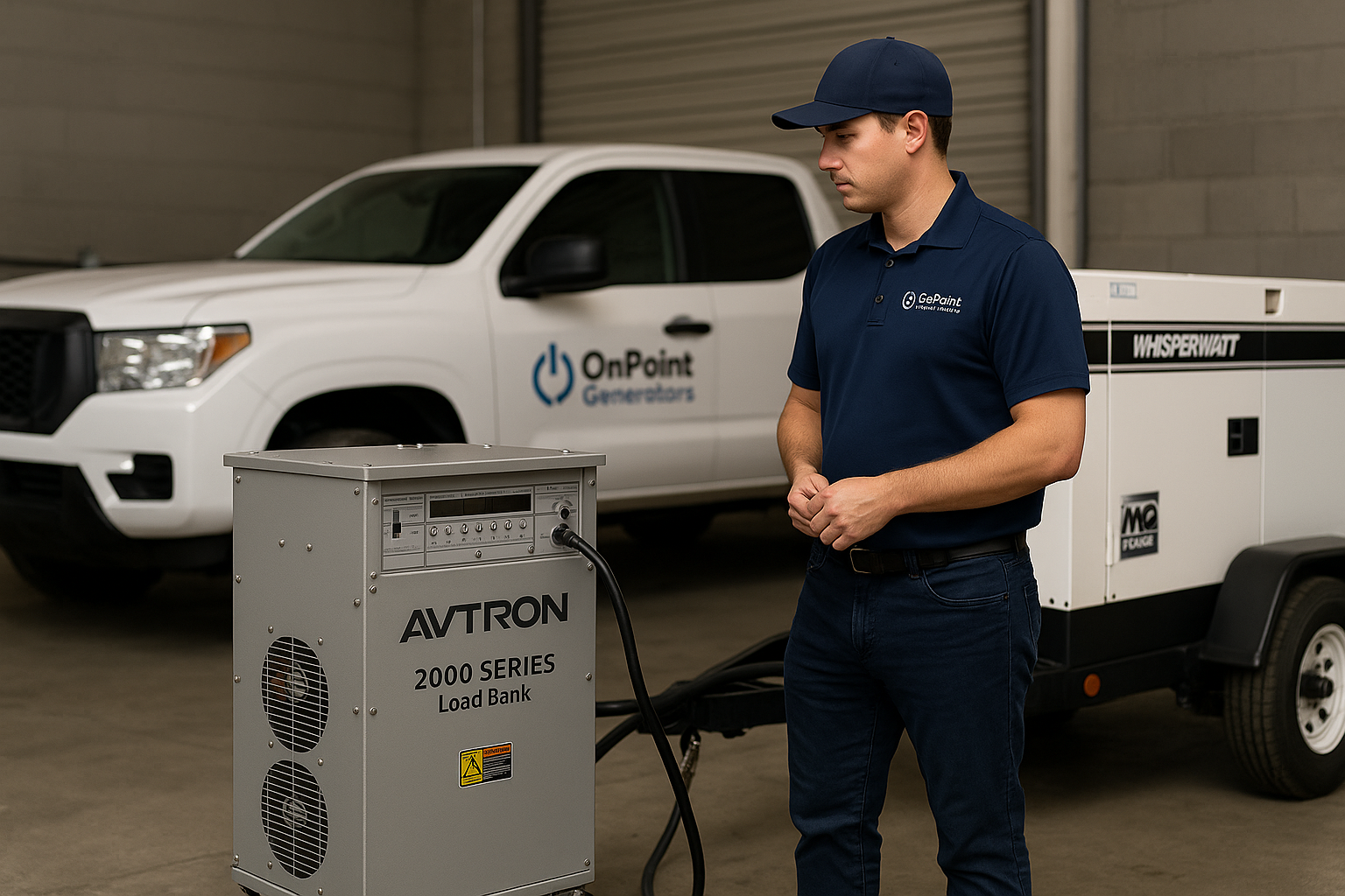 OnPoint Generators technician with Avtron 2000 Series Load Bank and service truck