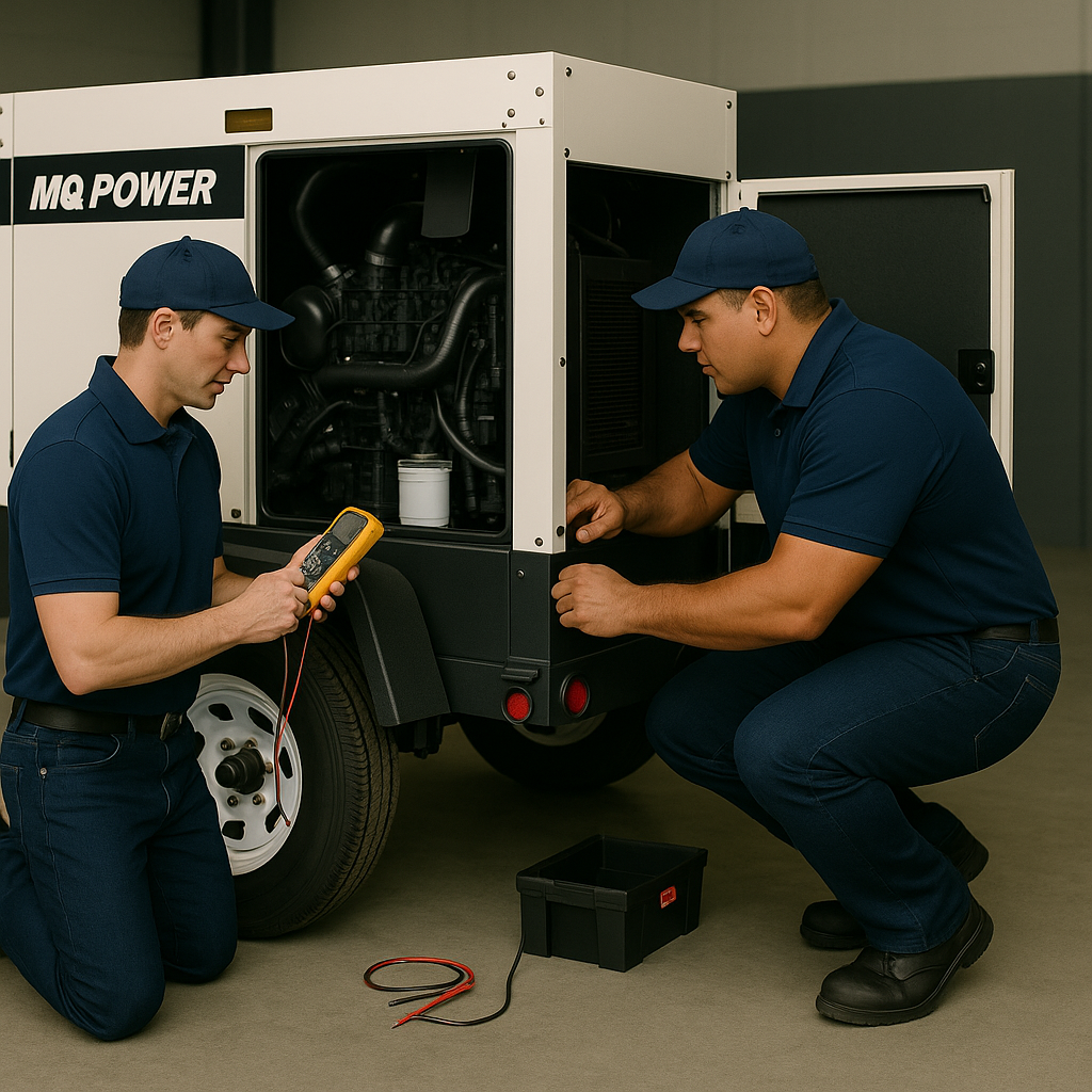 OnPoint Generators technicians servicing MQ Power generator at Tracy location